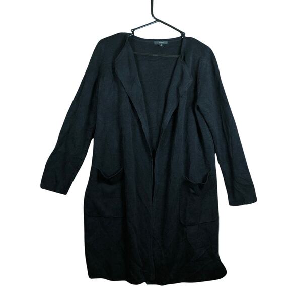 J Crew Women Sweater Black Open Front Thick Duster Cardigan Long Sleeve Pocket S - Picture 1 of 11